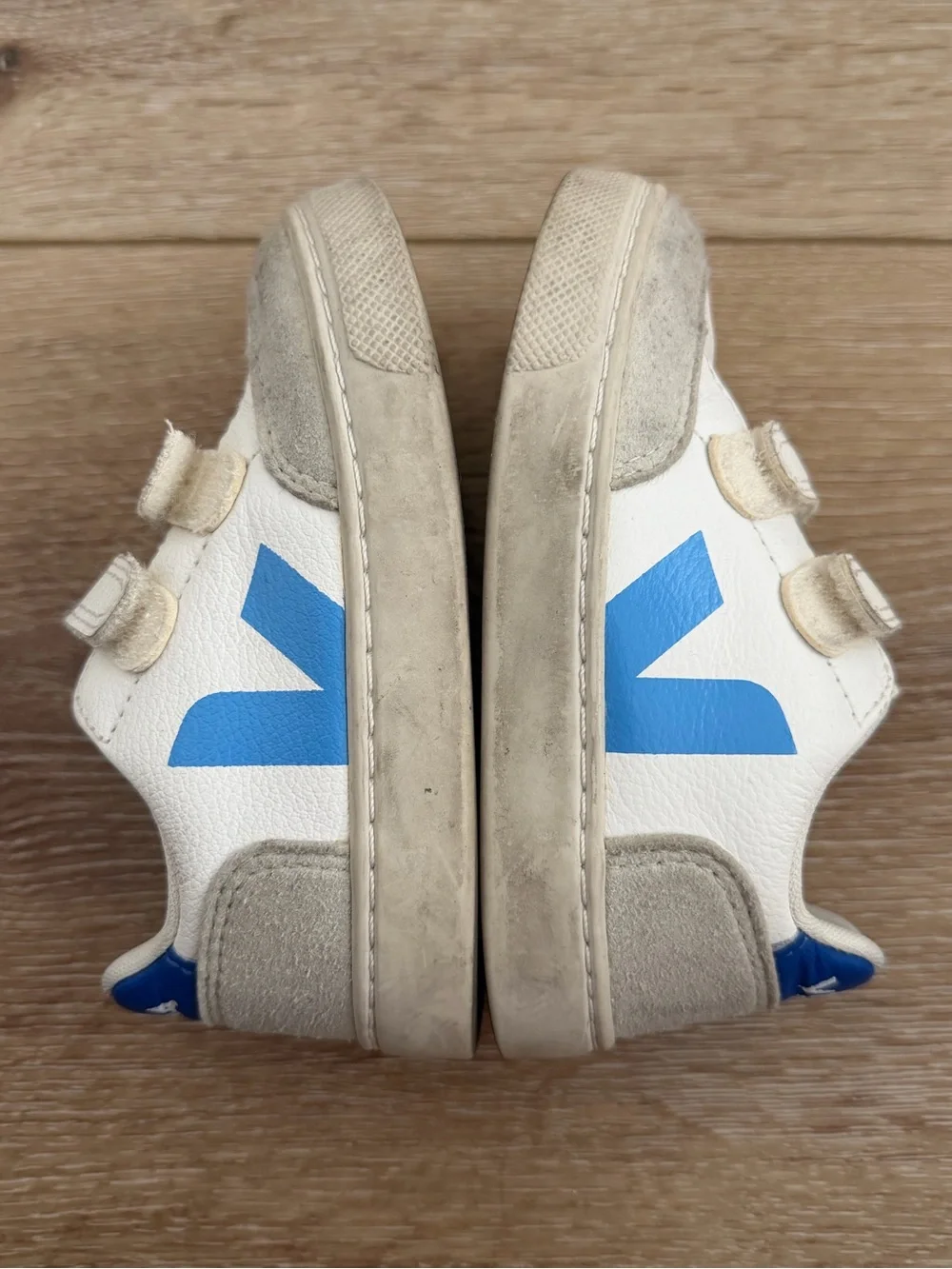 Veja Kids White Sneakers with Blue V Logo